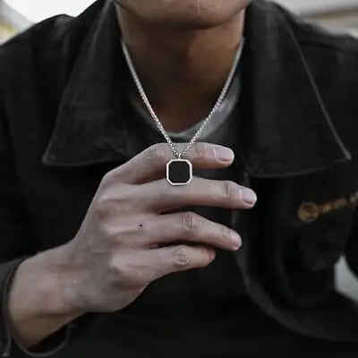 Best Onyx Pendant In Silver Black For Men by Machismo - Online In Pakistan - Stainless Steel - Premium Quality
