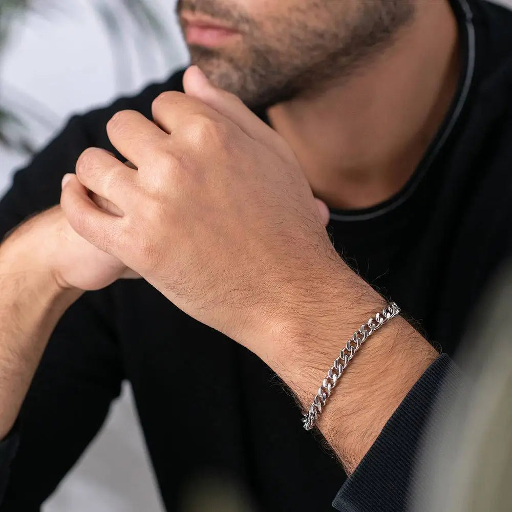 Best Cuban Chain Bracelet In Silver For Men by Machismo - Online In Pakistan - Stainless Steel - Premium Quality