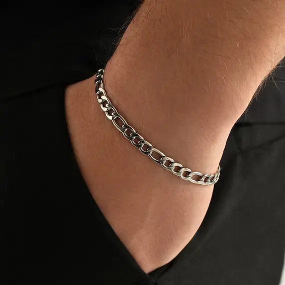 Best FIgaro Chain Bracelet In Silver For Men by Machismo - Online In Pakistan - Stainless Steel - Premium Quality